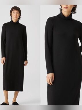 Eileen Fisher - Fine Jersey Scrunch Turtleneck Dress, Black